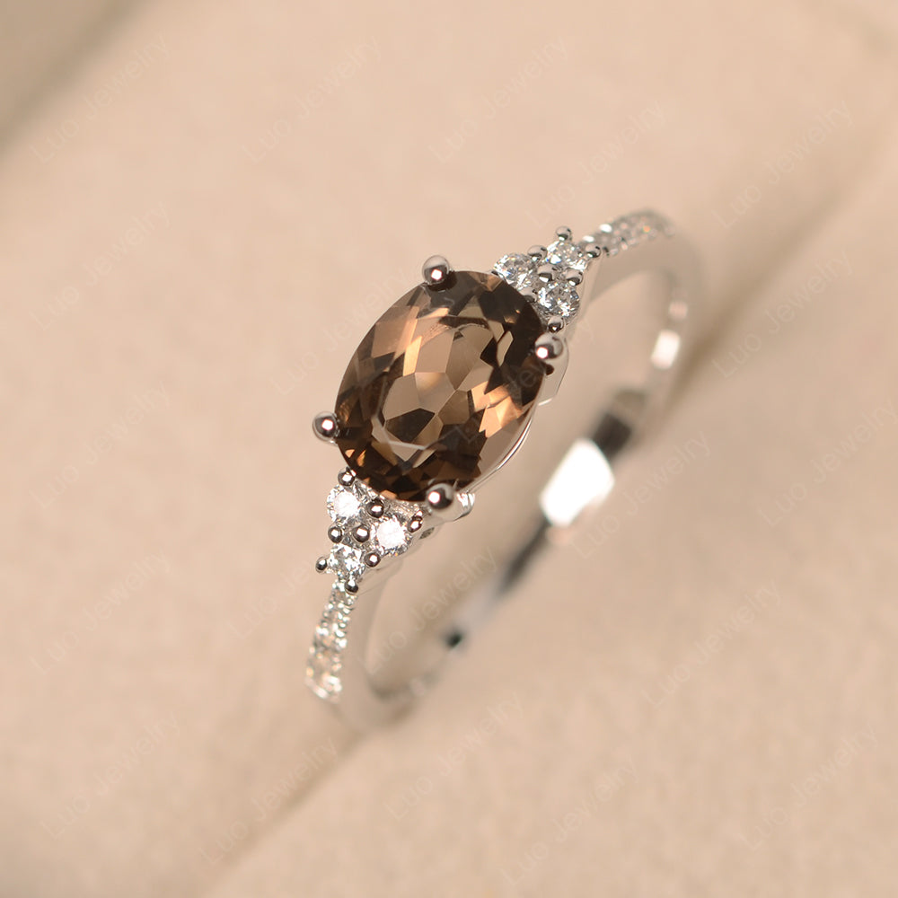 Horizontal Oval Cut Smoky Quartz  Engagement Ring - LUO Jewelry