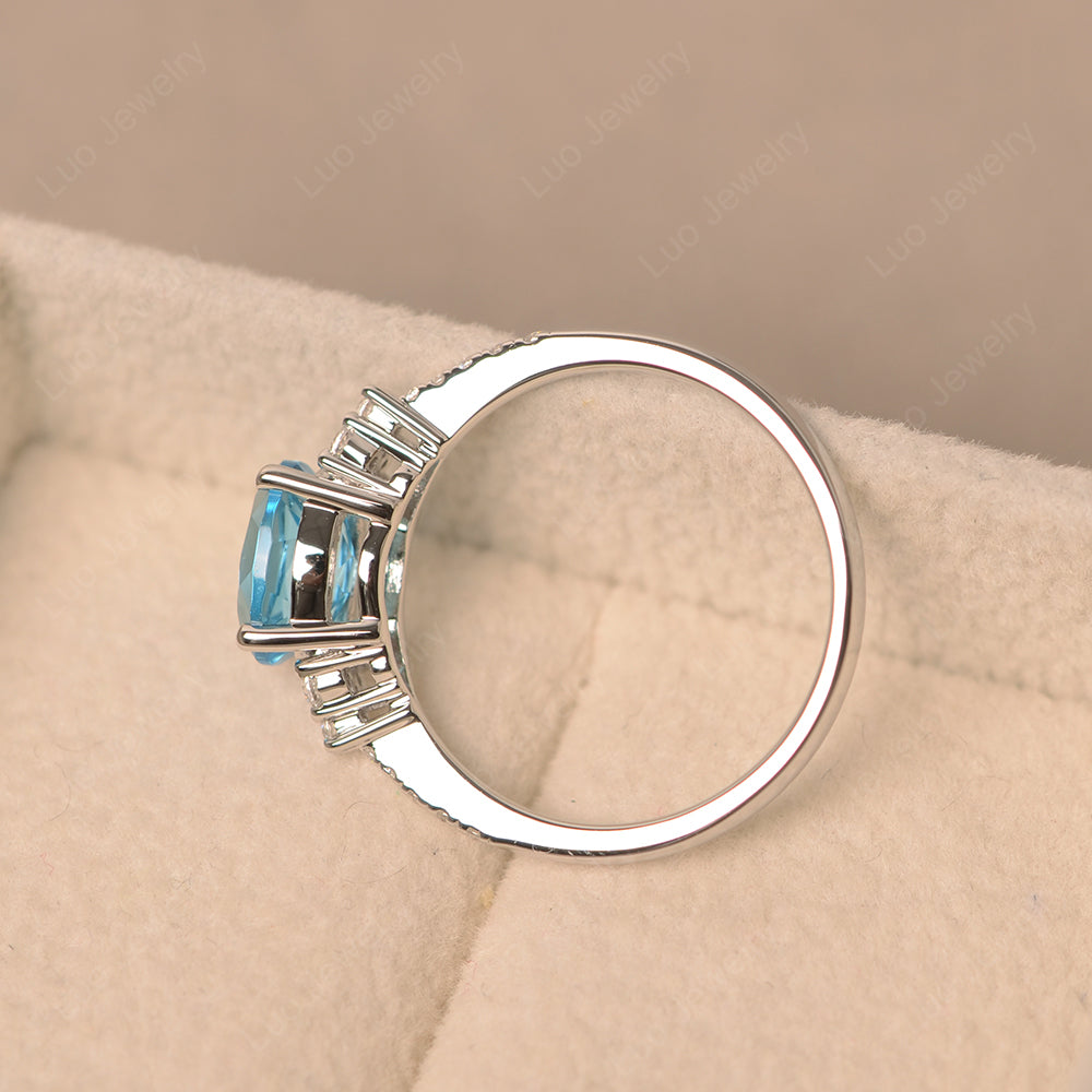 Horizontal Oval Cut Swiss Blue Topaz Engagement Ring - LUO Jewelry