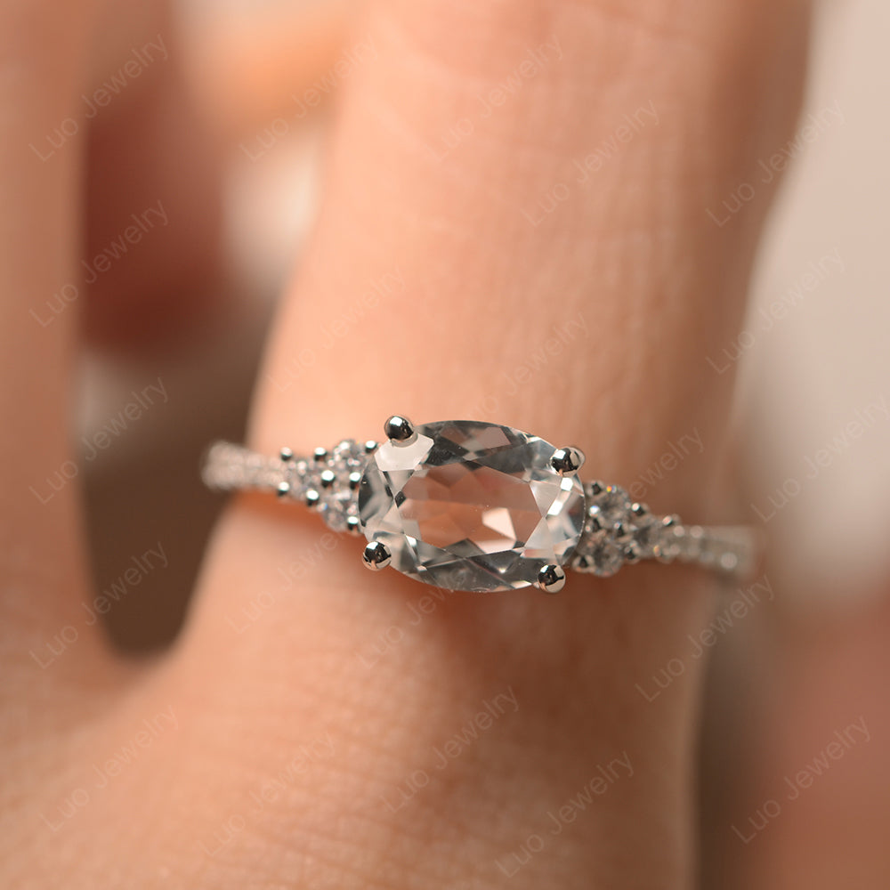 Horizontal Oval Cut White Topaz Engagement Ring - LUO Jewelry