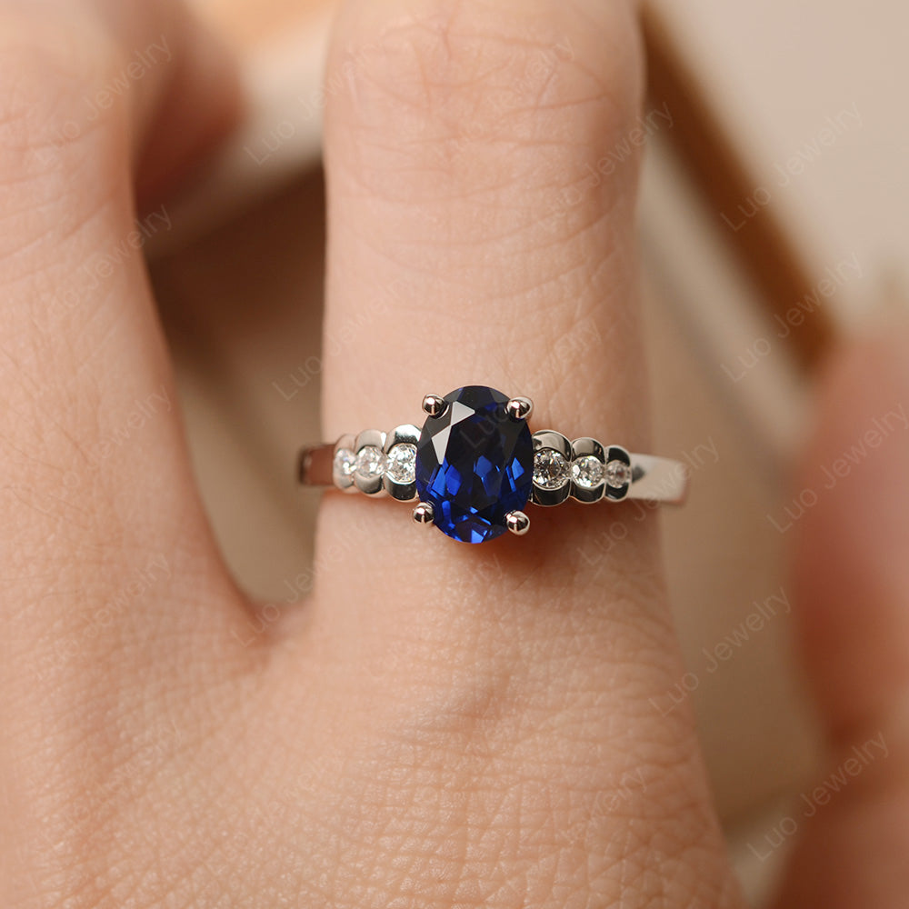 Oval Cut Lab Sapphire Engagement Ring Rose Gold - LUO Jewelry