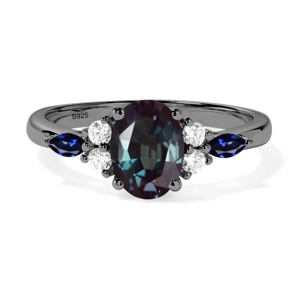 Simple Oval Lab Alexandrite Engagement Ring - LUO Jewelry #metal_black finish sterling silver