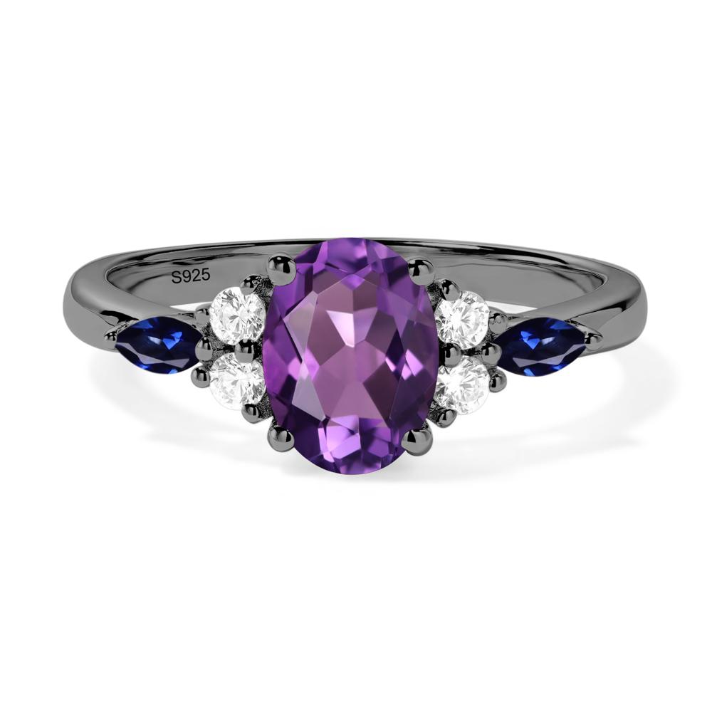 Simple Oval Amethyst Engagement Ring - LUO Jewelry #metal_black finish sterling silver