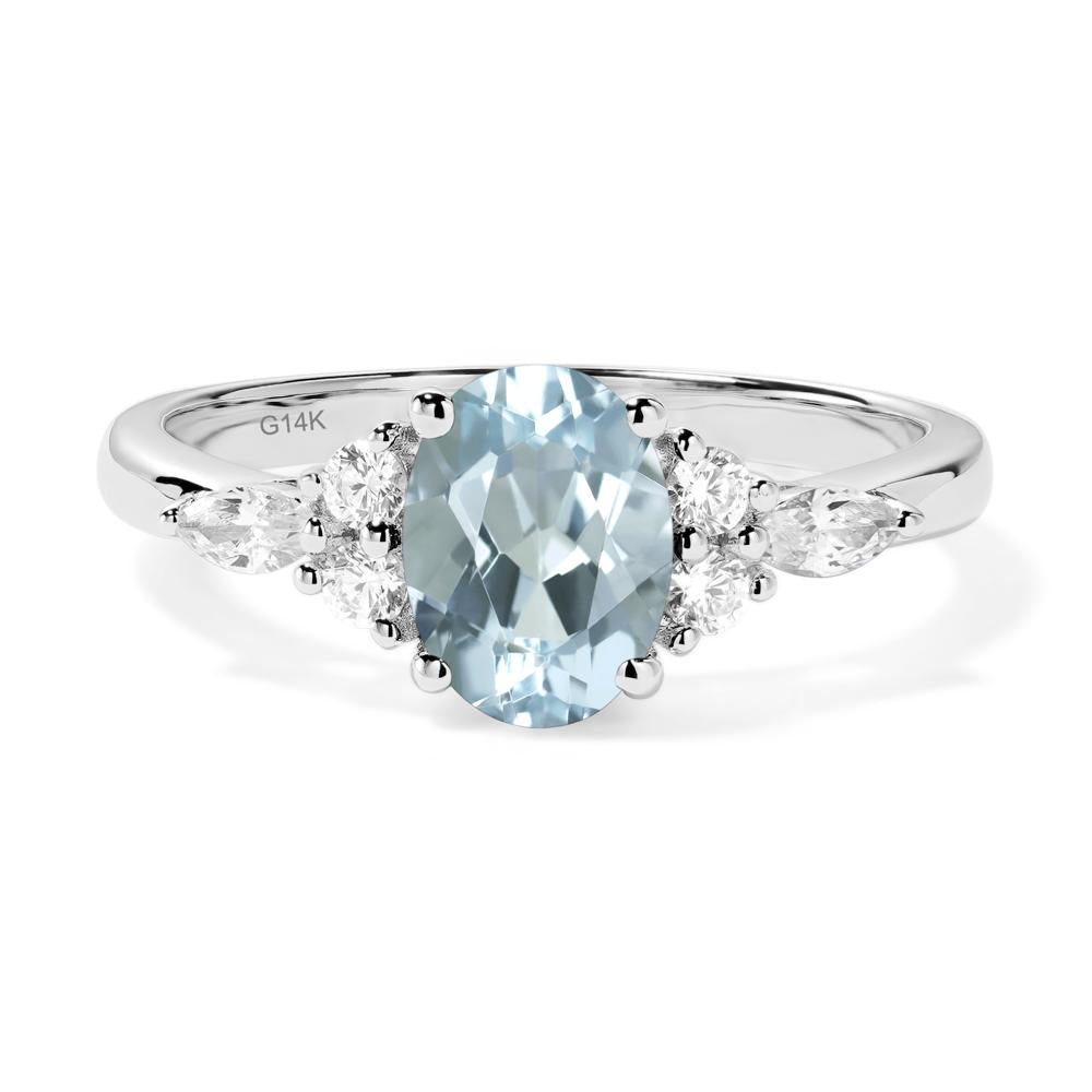Simple Oval Aquamarine Engagement Ring - LUO Jewelry #metal_14k white gold