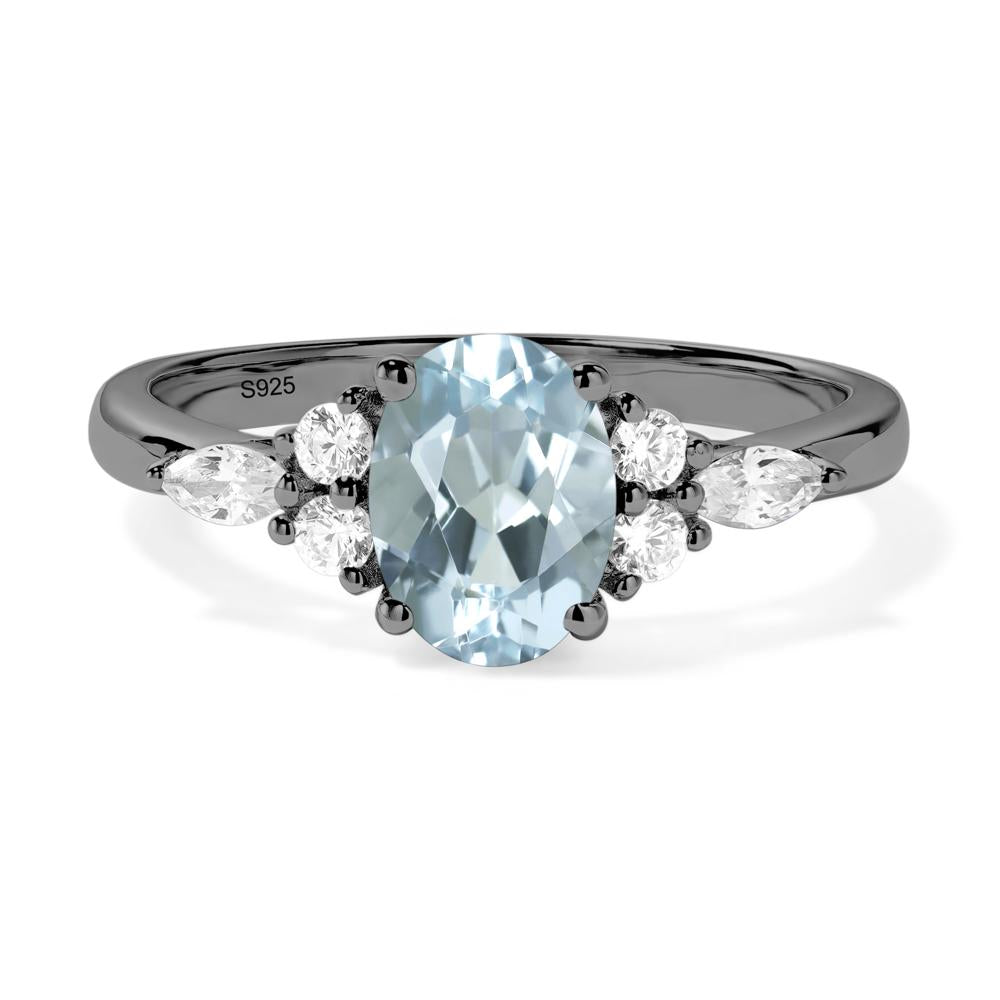 Simple Oval Aquamarine Engagement Ring - LUO Jewelry #metal_black finish sterling silver