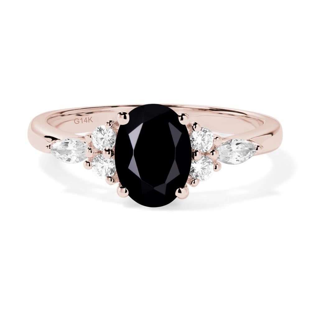 Simple Oval Black Stone Engagement Ring - LUO Jewelry #metal_14k rose gold