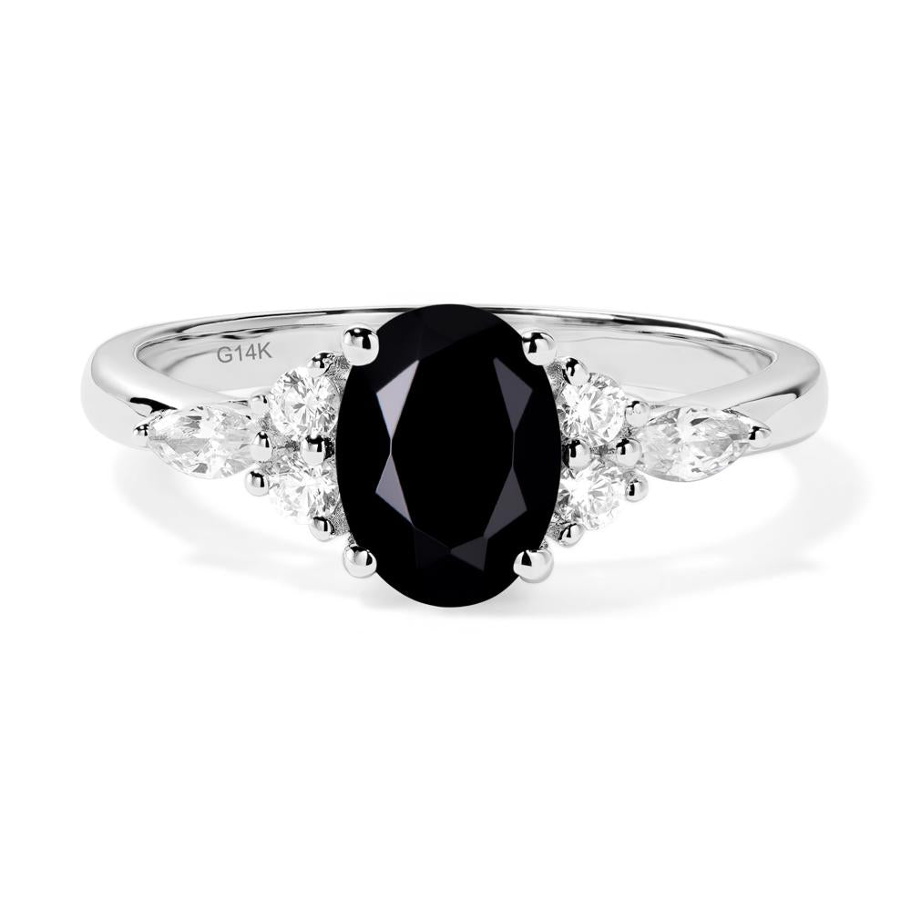 Simple Oval Black Stone Engagement Ring - LUO Jewelry #metal_14k white gold