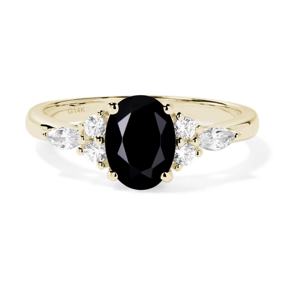 Simple Oval Black Stone Engagement Ring - LUO Jewelry #metal_14k yellow gold