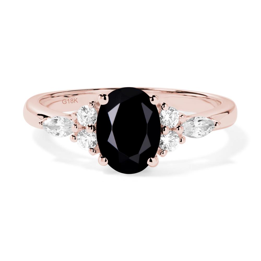 Simple Oval Black Stone Engagement Ring - LUO Jewelry #metal_18k rose gold