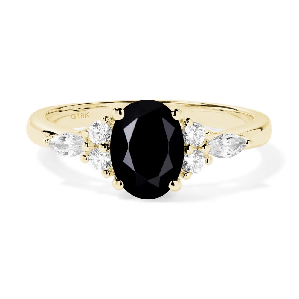 Simple Oval Black Stone Engagement Ring - LUO Jewelry #metal_18k yellow gold