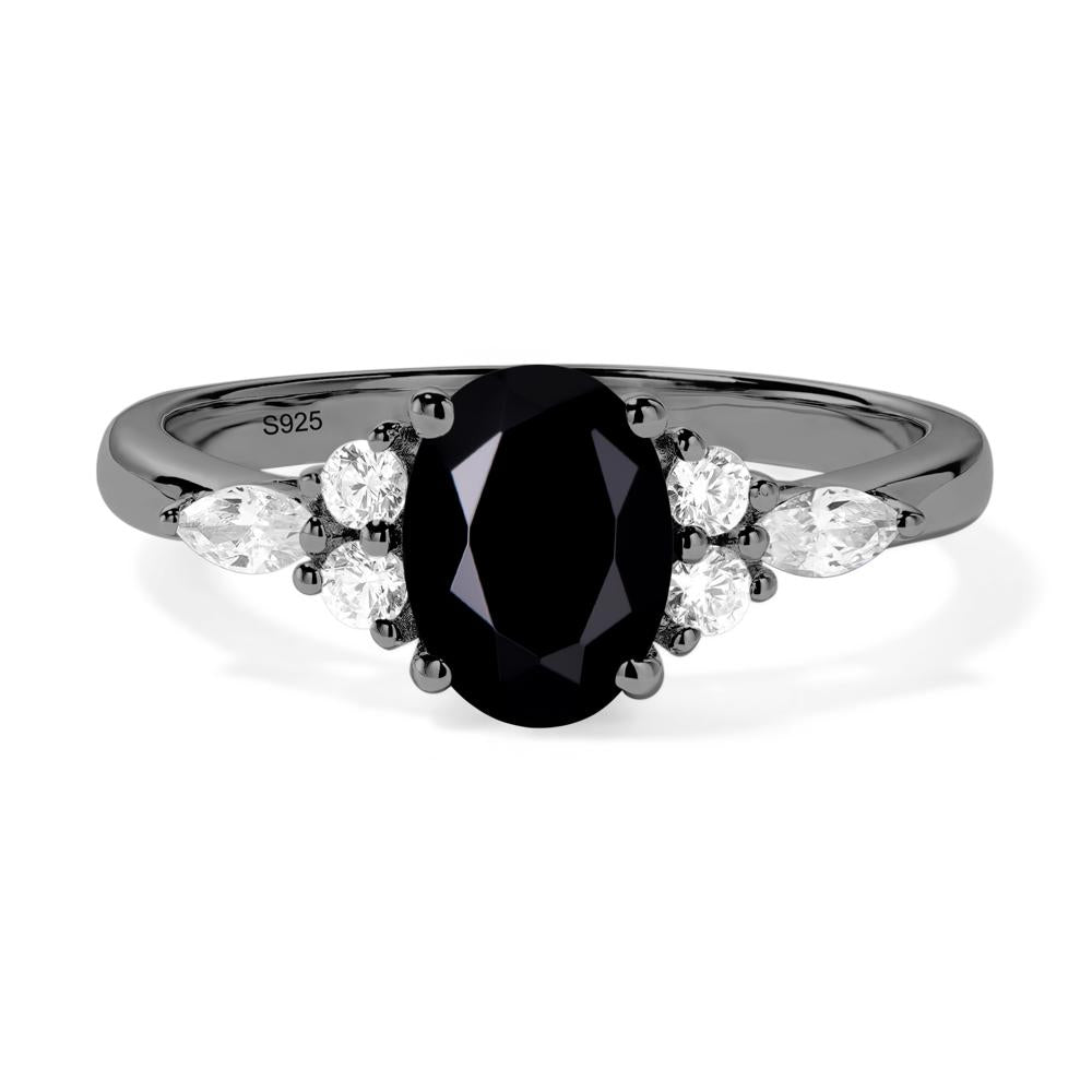 Simple Oval Black Stone Engagement Ring - LUO Jewelry #metal_black finish sterling silver