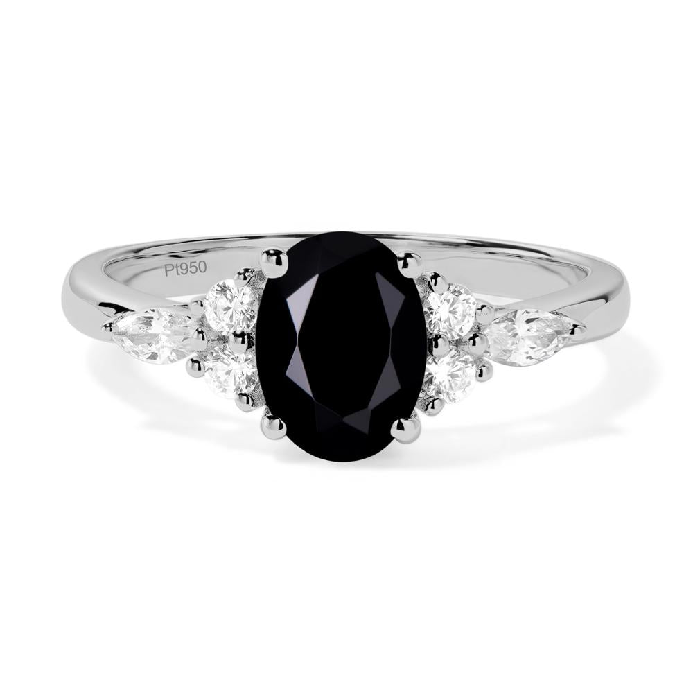 Simple Oval Black Stone Engagement Ring - LUO Jewelry #metal_platinum