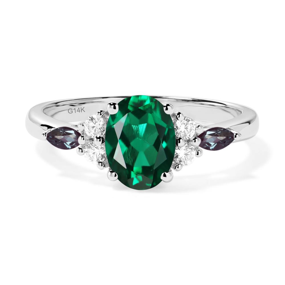 Simple Oval Emerald Engagement Ring - LUO Jewelry #metal_14k white gold