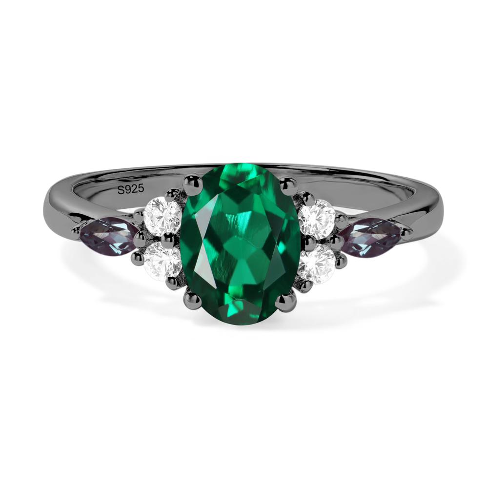 Simple Oval Emerald Engagement Ring - LUO Jewelry #metal_black finish sterling silver