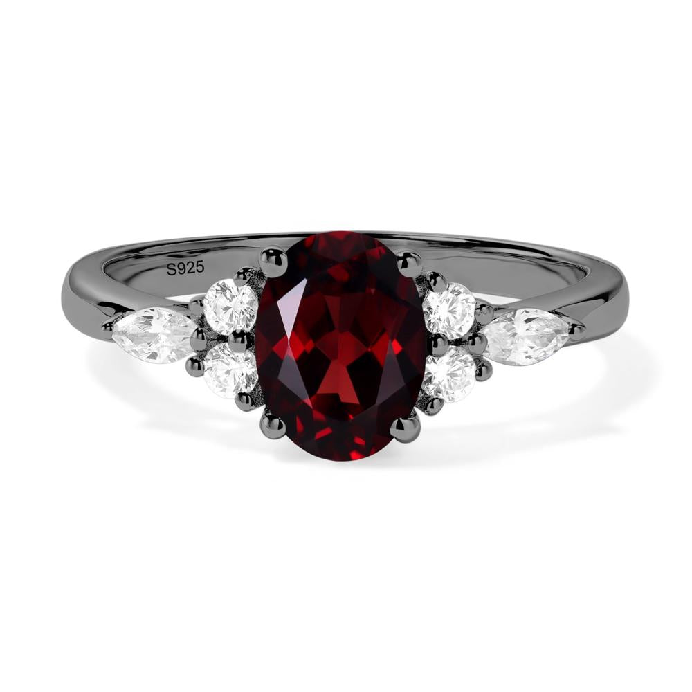 Simple Oval Garnet Engagement Ring - LUO Jewelry #metal_black finish sterling silver