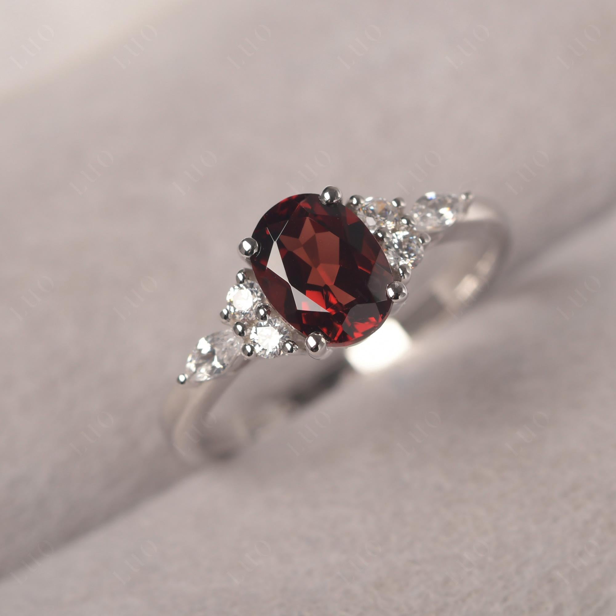 Simple Oval Garnet Engagement Ring - LUO Jewelry