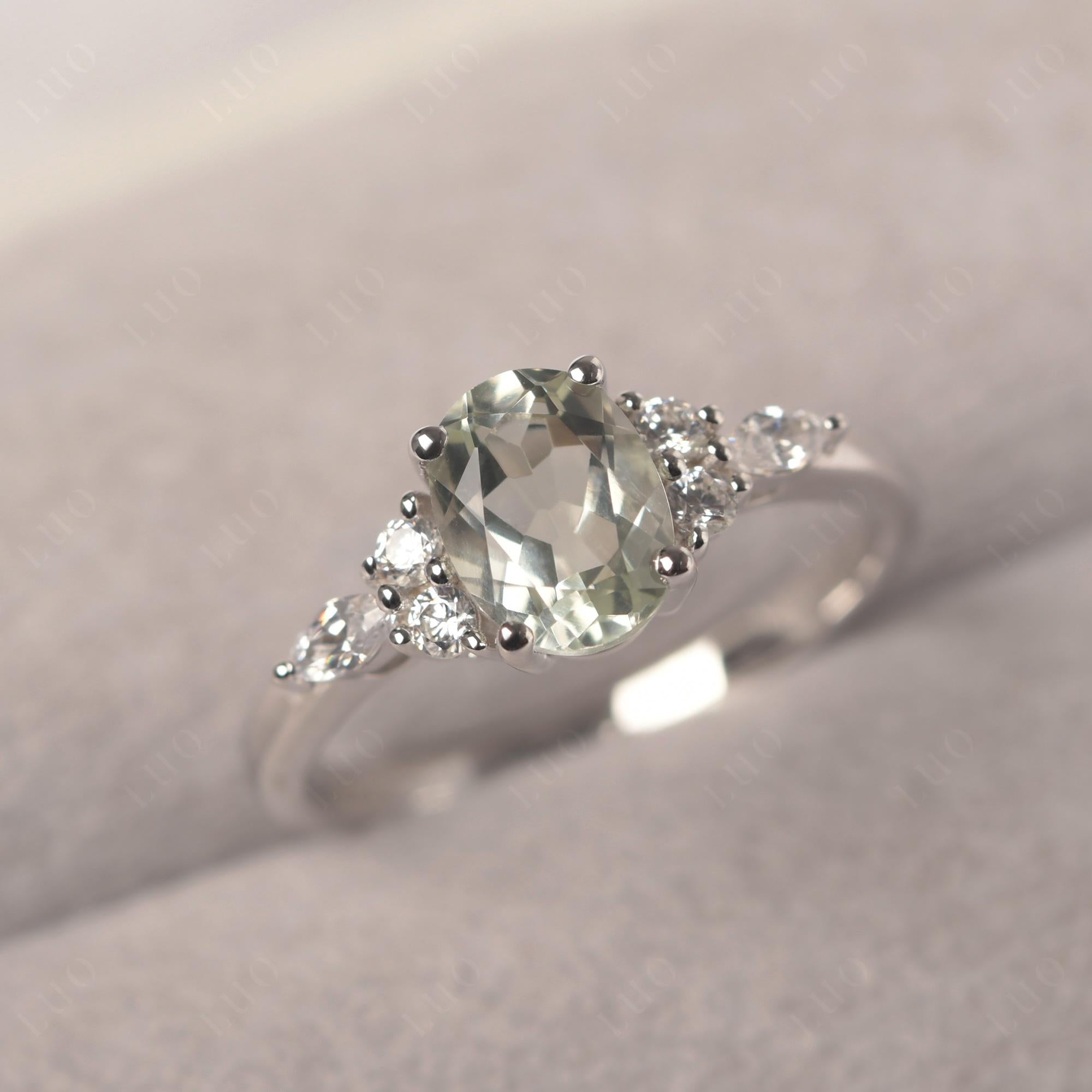 Simple Oval Green Amethyst Engagement Ring - LUO Jewelry