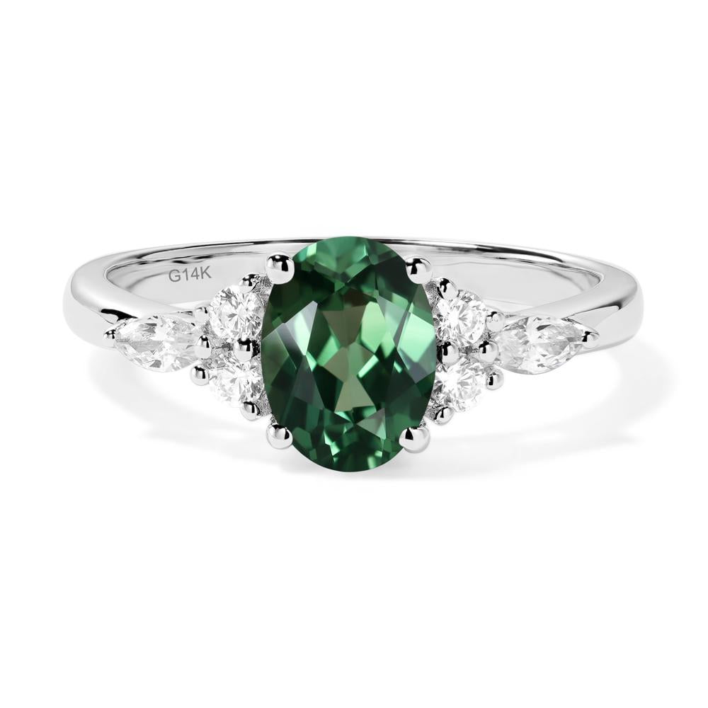 Simple Oval Lab Grown Green Sapphire Engagement Ring - LUO Jewelry #metal_14k white gold
