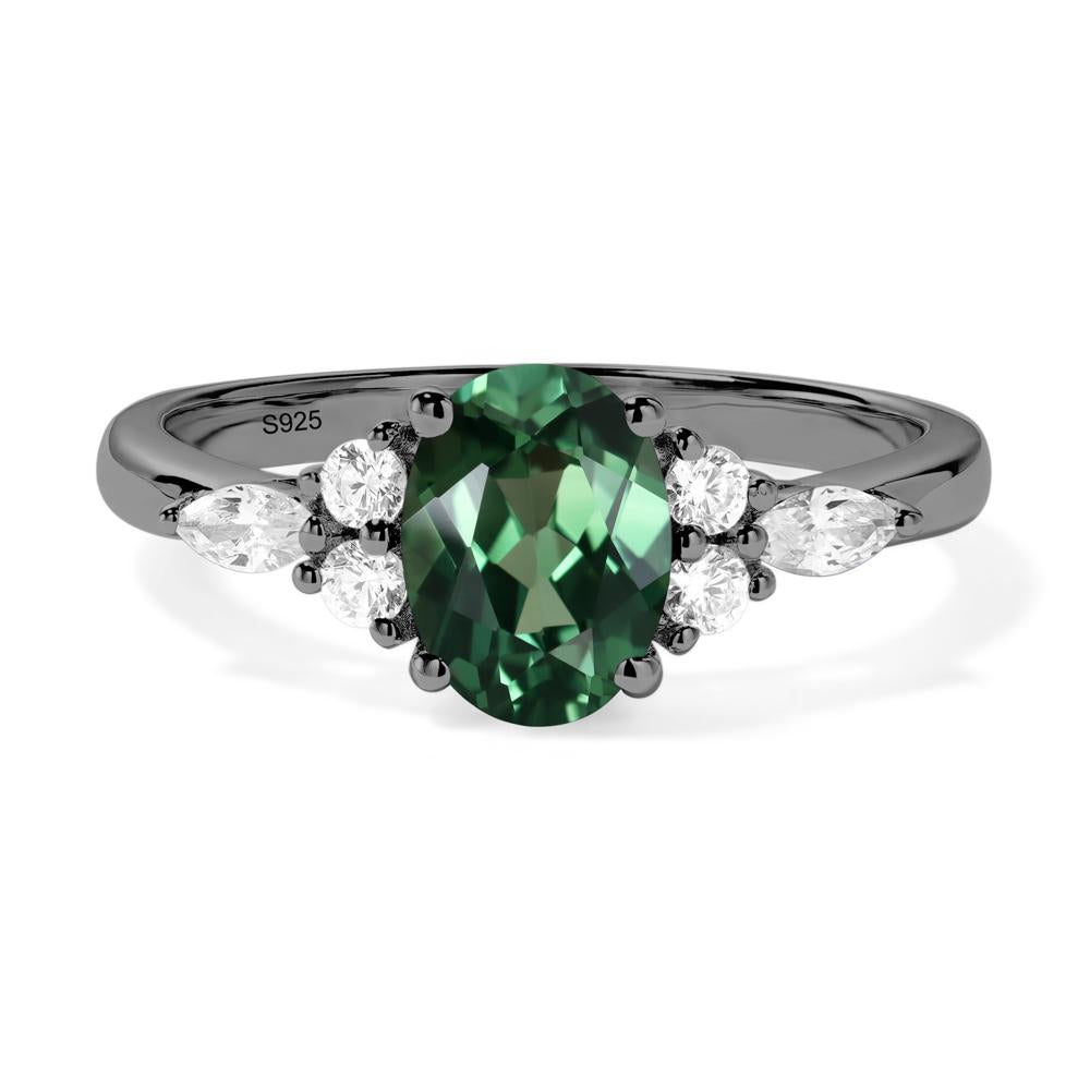 Simple Oval Lab Grown Green Sapphire Engagement Ring - LUO Jewelry #metal_black finish sterling silver