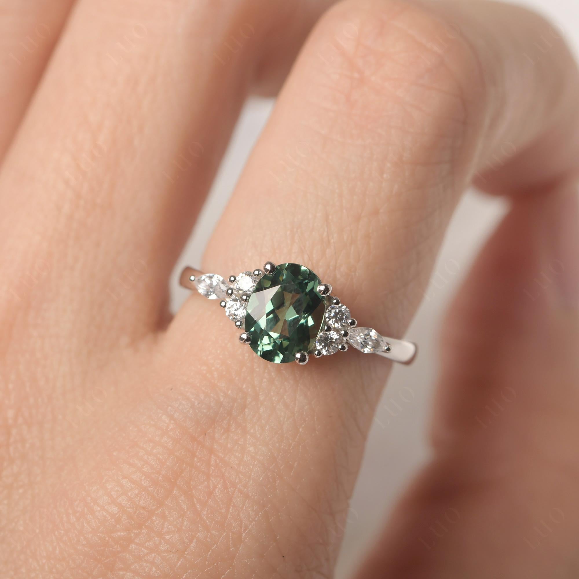 Simple Oval Lab Grown Green Sapphire Engagement Ring - LUO Jewelry