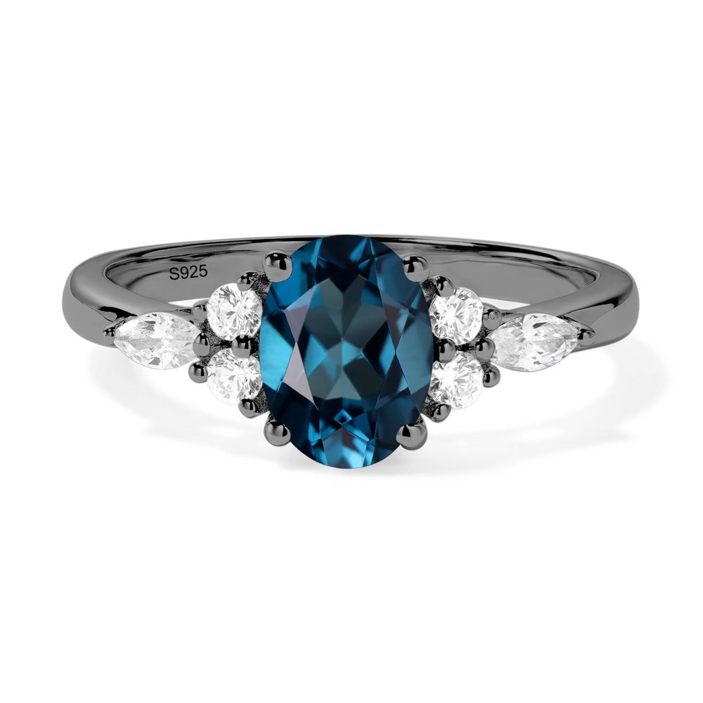 Simple Oval London Blue Topaz Engagement Ring - LUO Jewelry #metal_black finish sterling silver