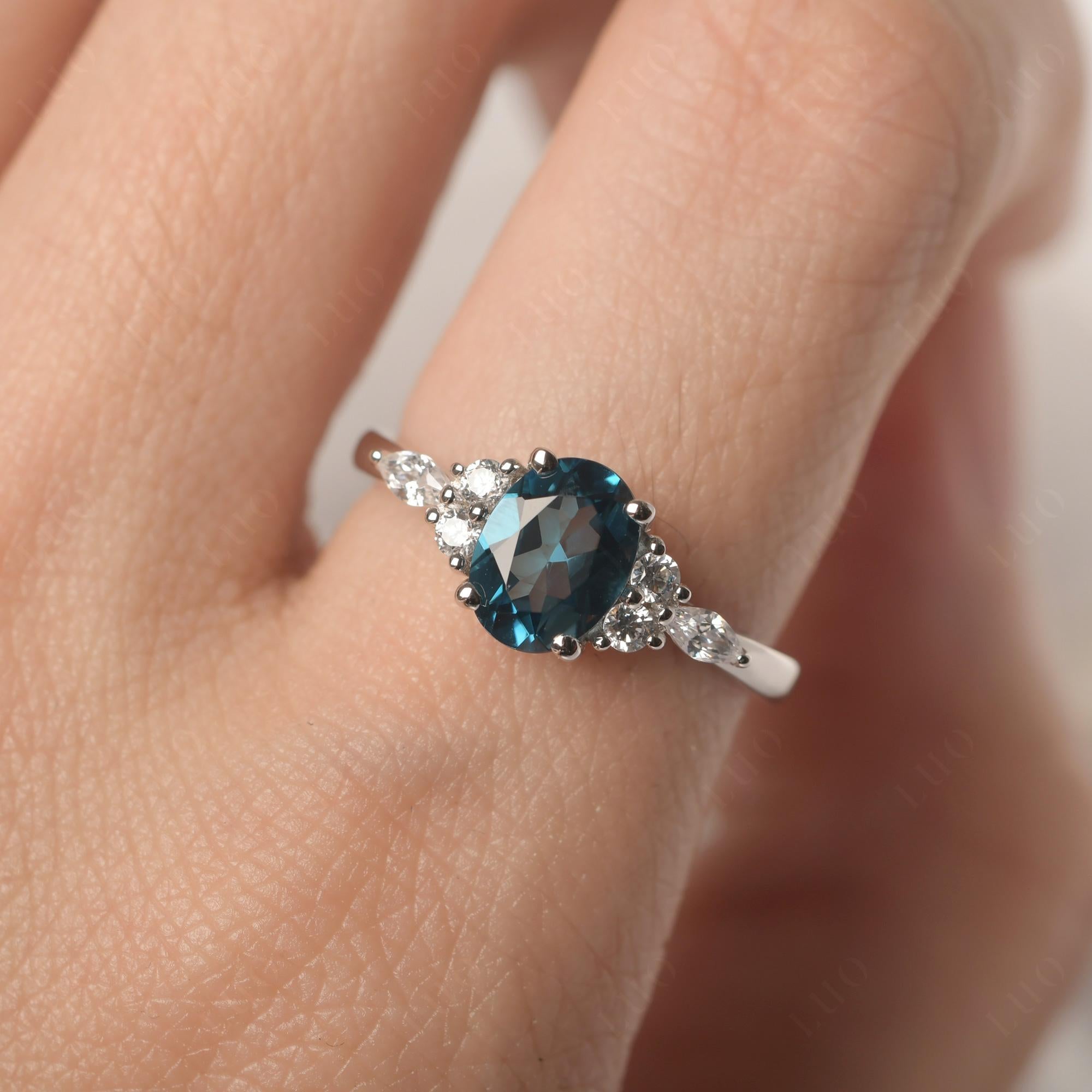 Simple Oval London Blue Topaz Engagement Ring - LUO Jewelry