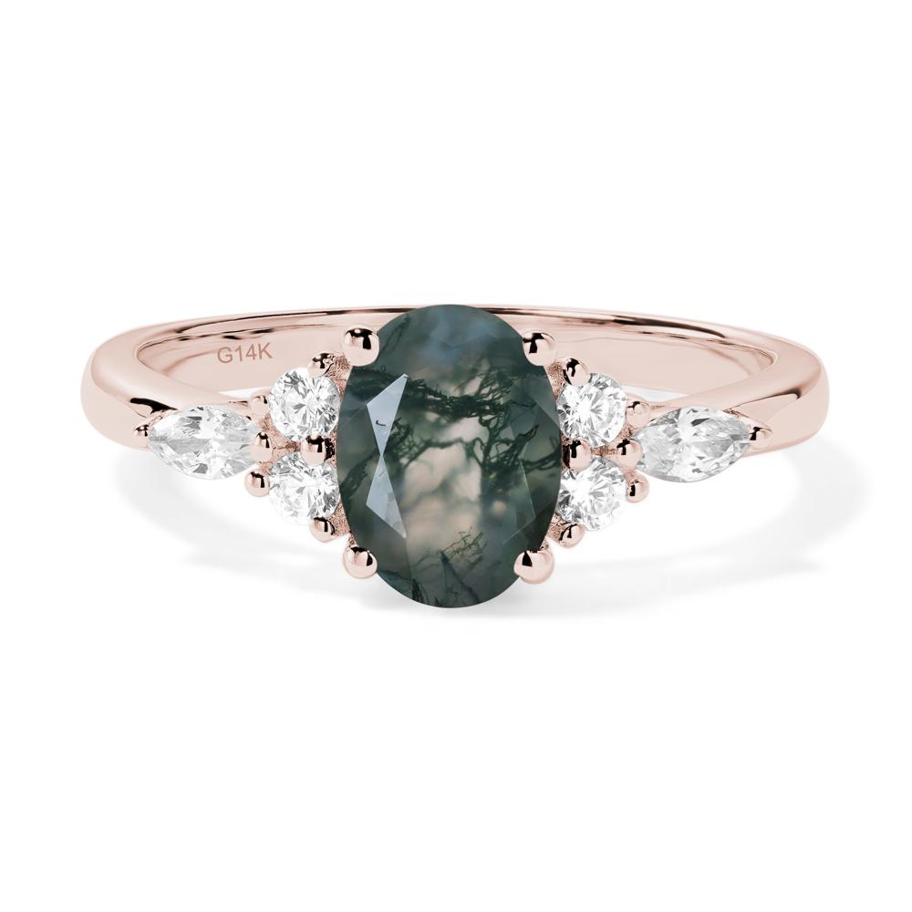 Simple Oval Moss Agate Engagement Ring - LUO Jewelry #metal_14k rose gold