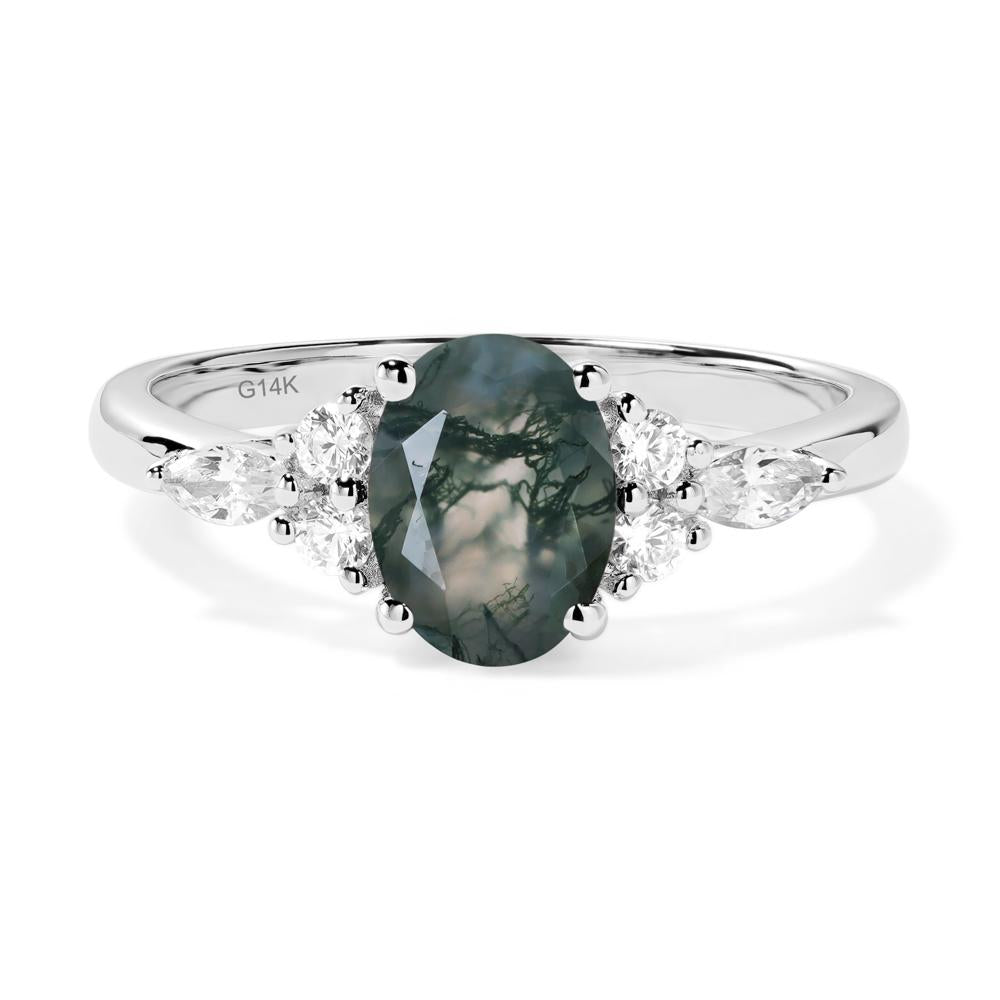 Simple Oval Moss Agate Engagement Ring - LUO Jewelry #metal_14k white gold