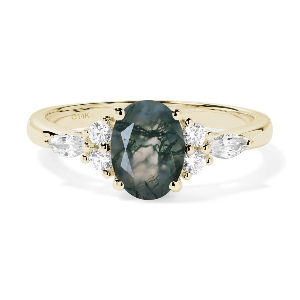 Simple Oval Moss Agate Engagement Ring - LUO Jewelry #metal_14k yellow gold