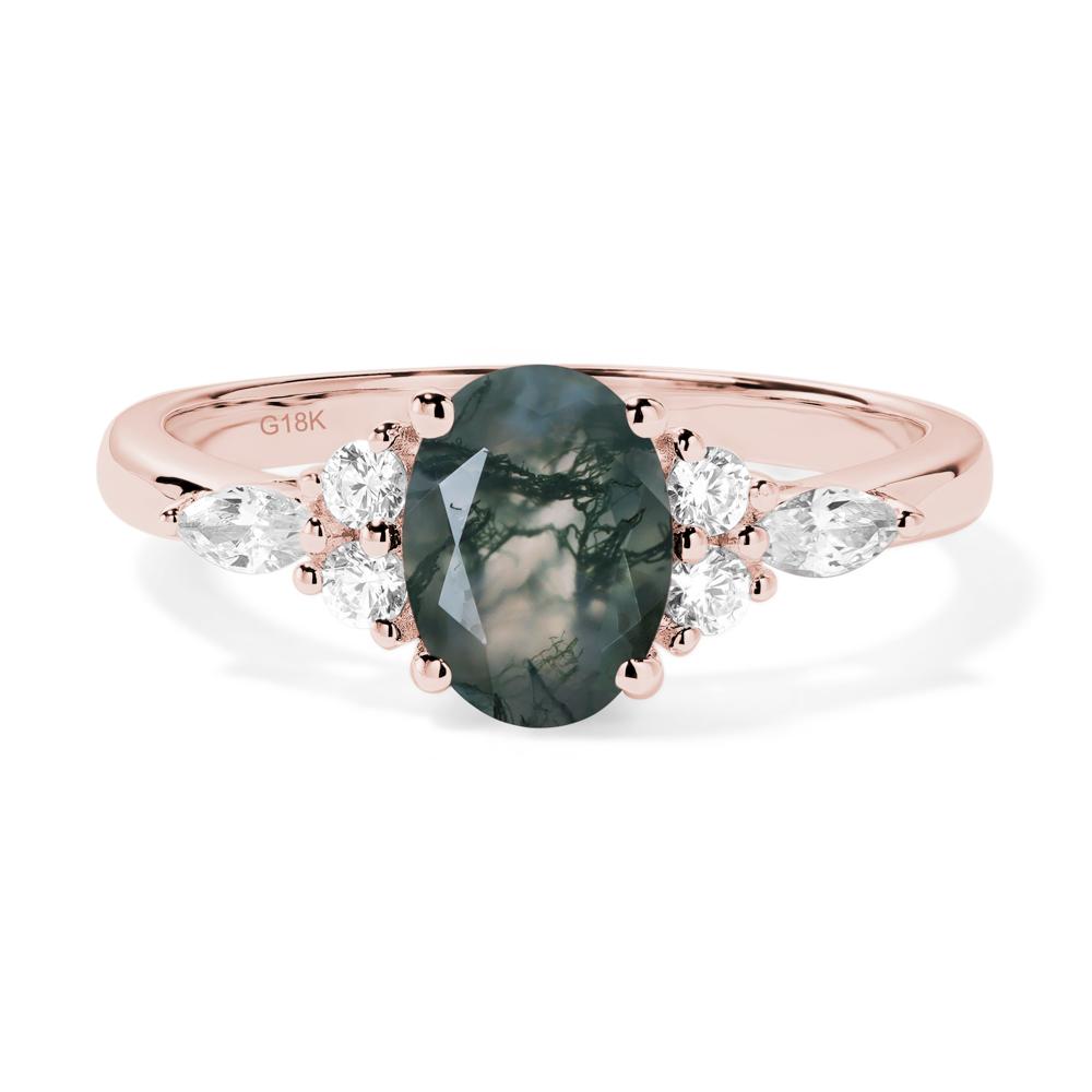 Simple Oval Moss Agate Engagement Ring - LUO Jewelry #metal_18k rose gold