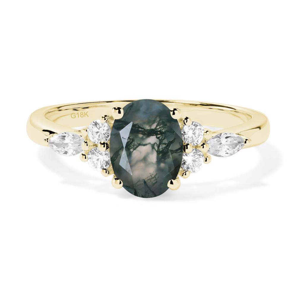 Simple Oval Moss Agate Engagement Ring - LUO Jewelry #metal_18k yellow gold