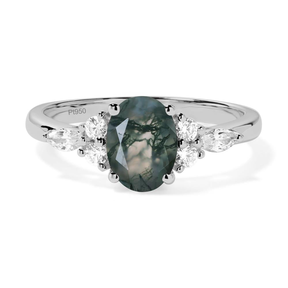 Simple Oval Moss Agate Engagement Ring - LUO Jewelry #metal_platinum