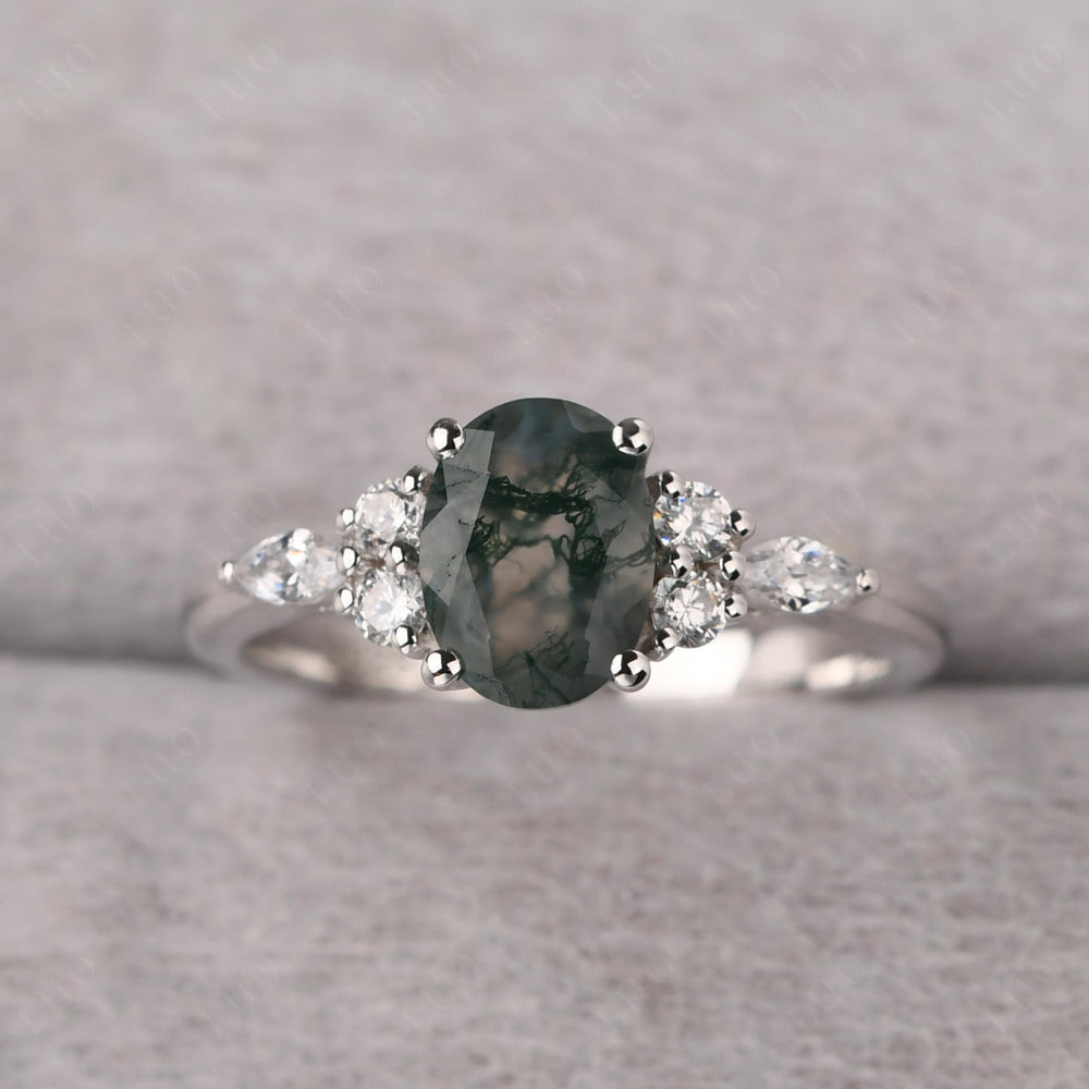 Moss Agate Ring Sterling Silver Oval Cut Ring - LUO Jewelry