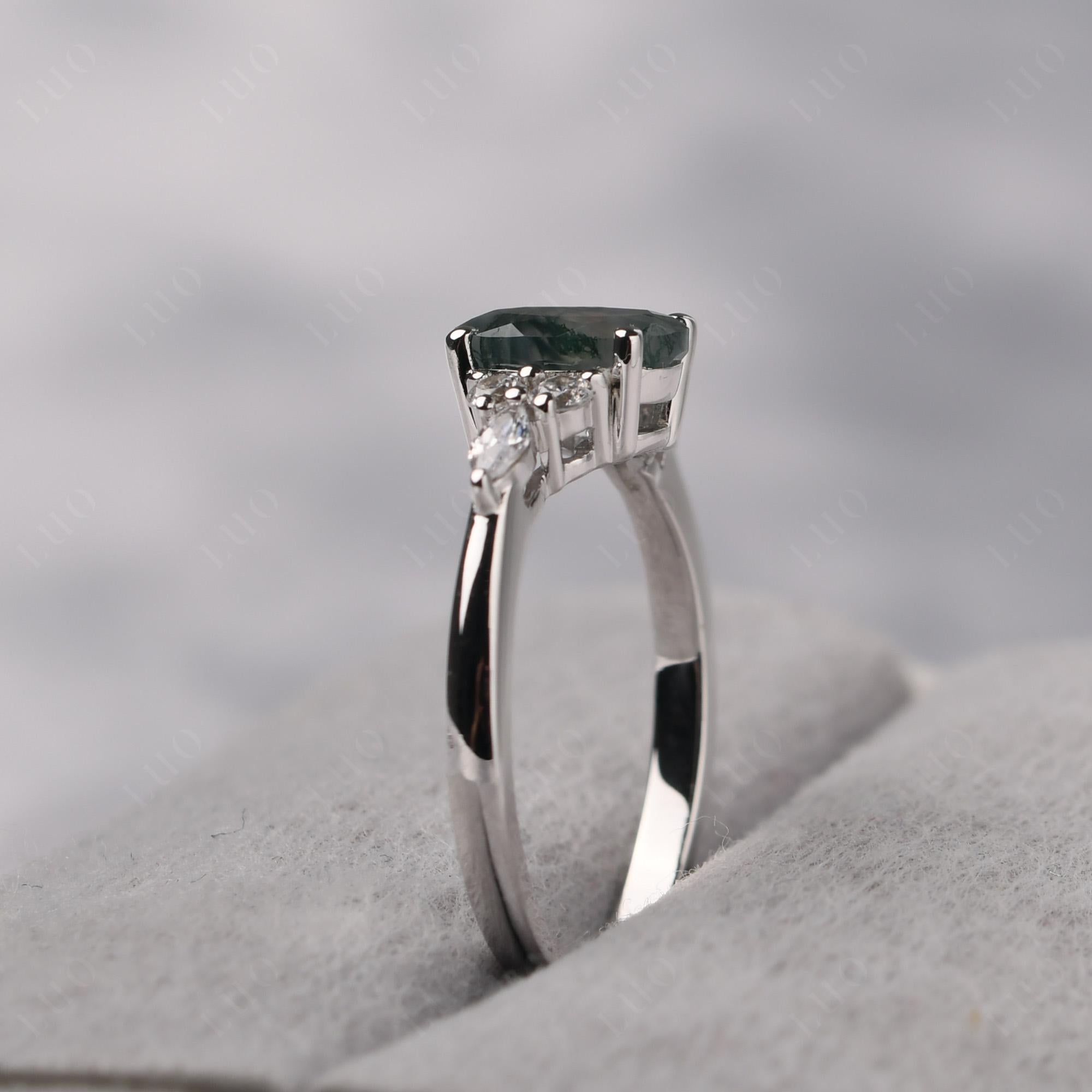 Simple Oval Moss Agate Engagement Ring - LUO Jewelry