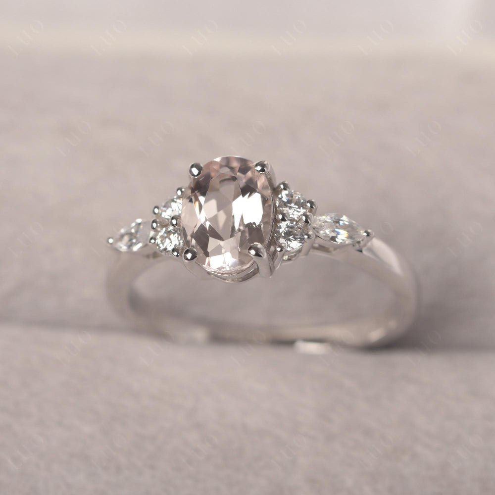 Morganite Ring Sterling Silver Oval Cut Ring - LUO Jewelry