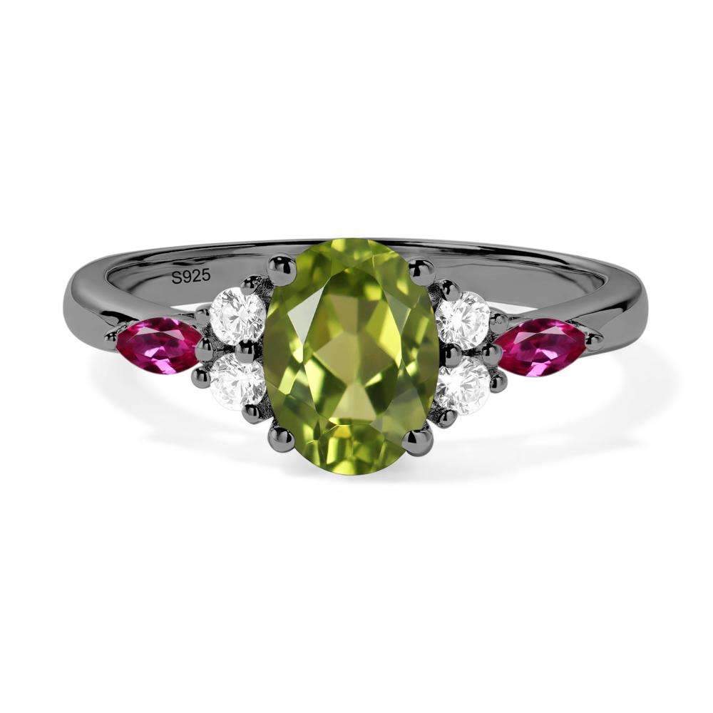 Simple Oval Peridot Engagement Ring - LUO Jewelry #metal_black finish sterling silver
