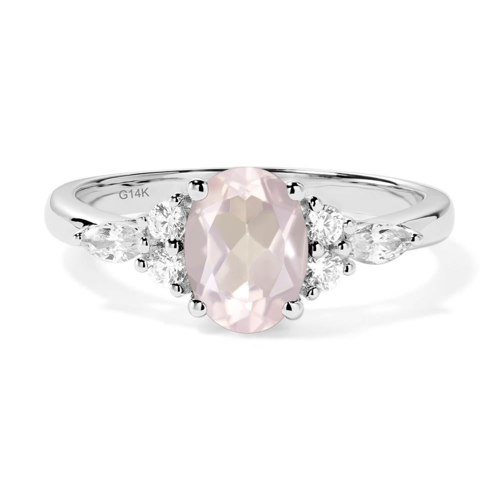 Simple Oval Rose Quartz Engagement Ring - LUO Jewelry #metal_14k white gold