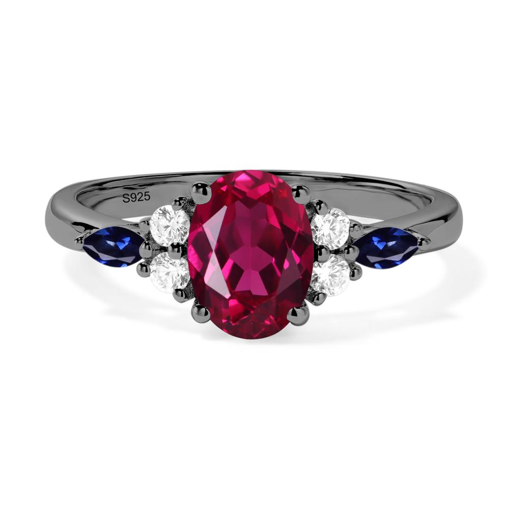Simple Oval Ruby Engagement Ring - LUO Jewelry #metal_black finish sterling silver