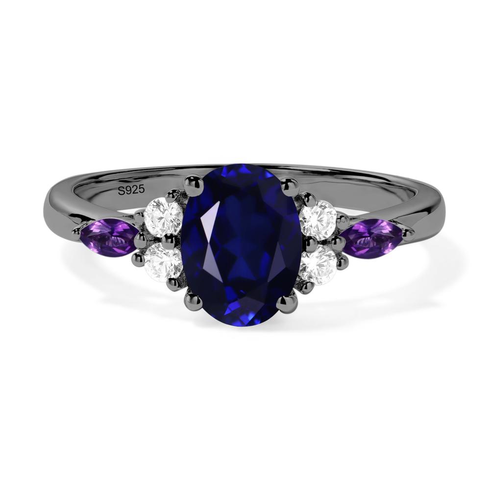 Simple Oval Lab Grown Sapphire Engagement Ring - LUO Jewelry #metal_black finish sterling silver