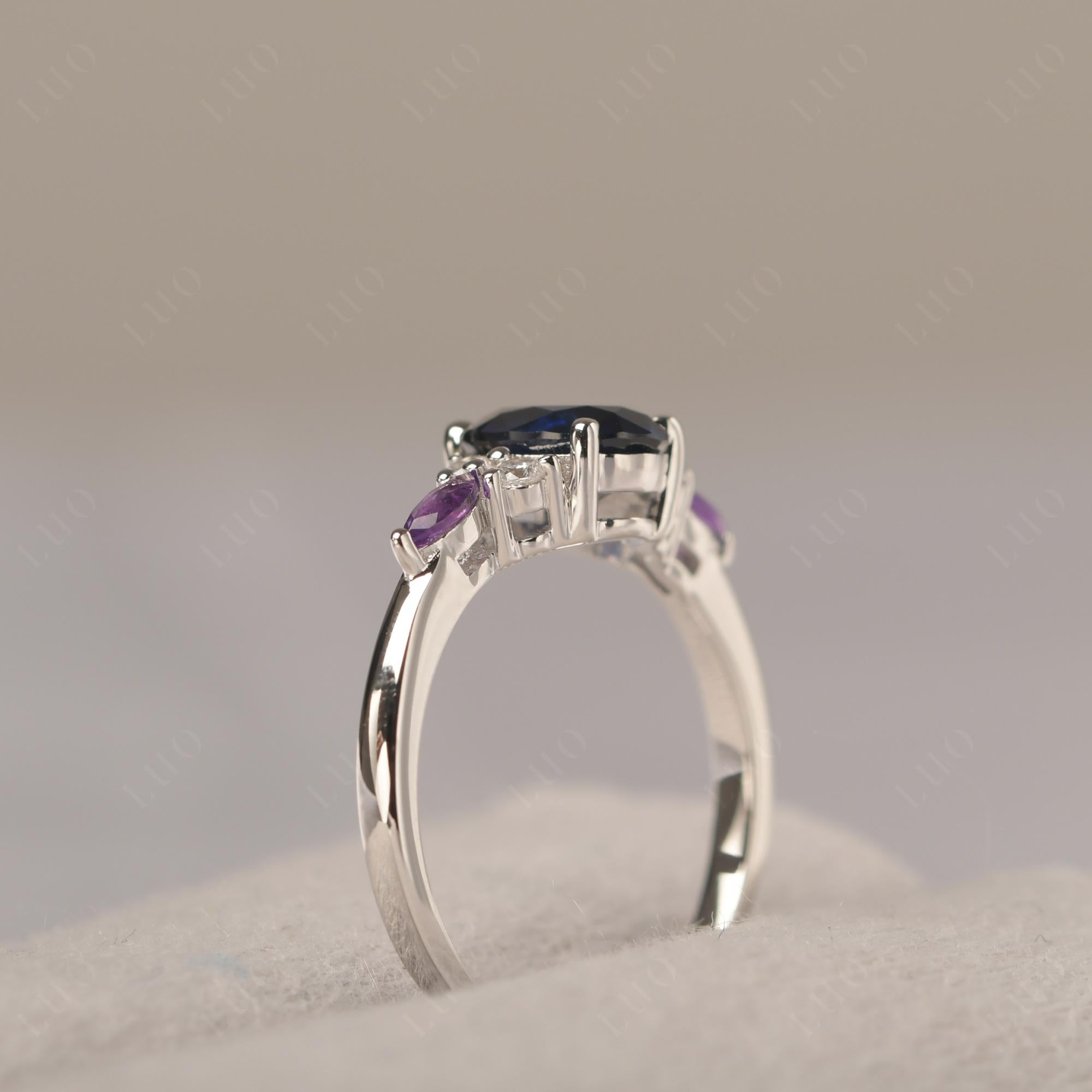 Simple Oval Lab Grown Sapphire Engagement Ring - LUO Jewelry