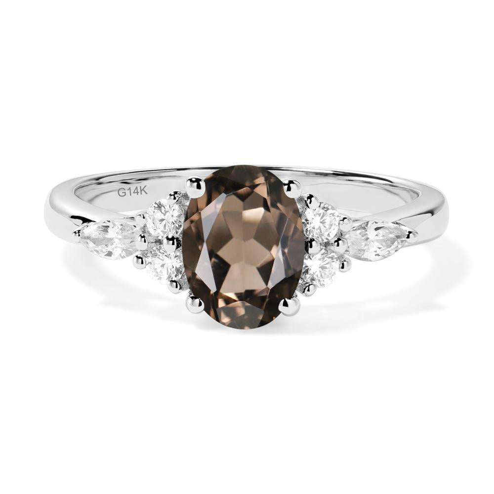 Simple Oval Smoky Quartz Engagement Ring - LUO Jewelry #metal_14k white gold