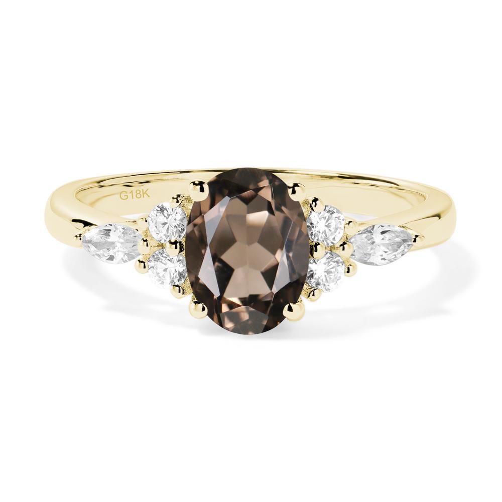 Simple Oval Smoky Quartz Engagement Ring - LUO Jewelry #metal_18k yellow gold