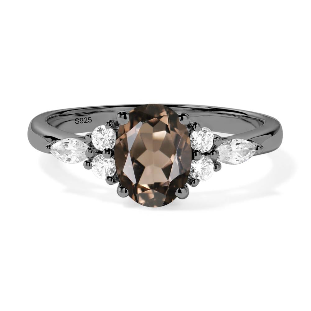 Simple Oval Smoky Quartz Engagement Ring - LUO Jewelry #metal_black finish sterling silver