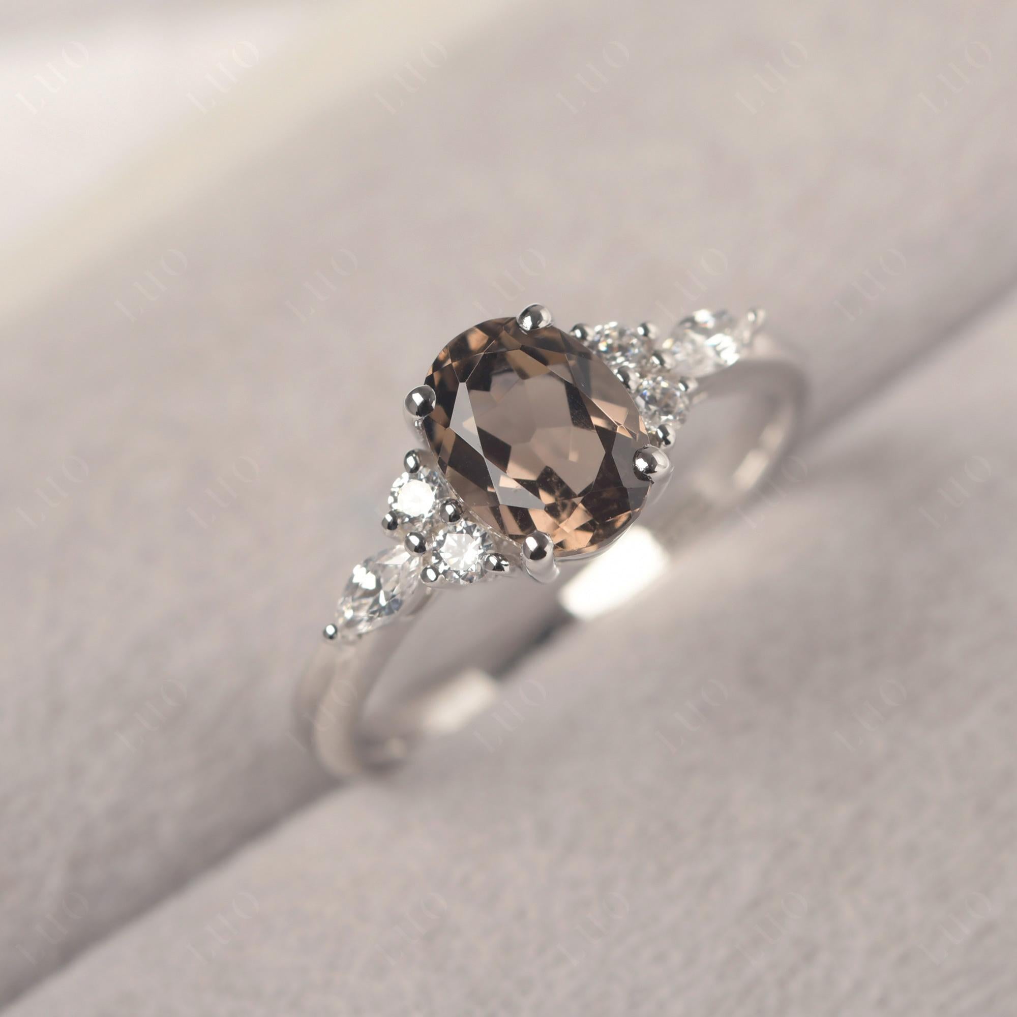 Simple Oval Smoky Quartz Engagement Ring - LUO Jewelry