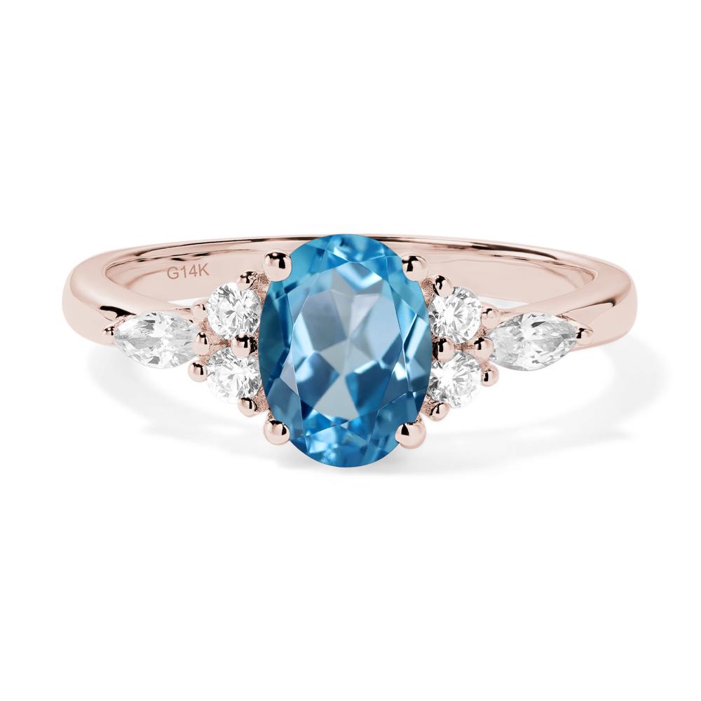 Simple Oval Swiss Blue Topaz Engagement Ring - LUO Jewelry #metal_14k rose gold