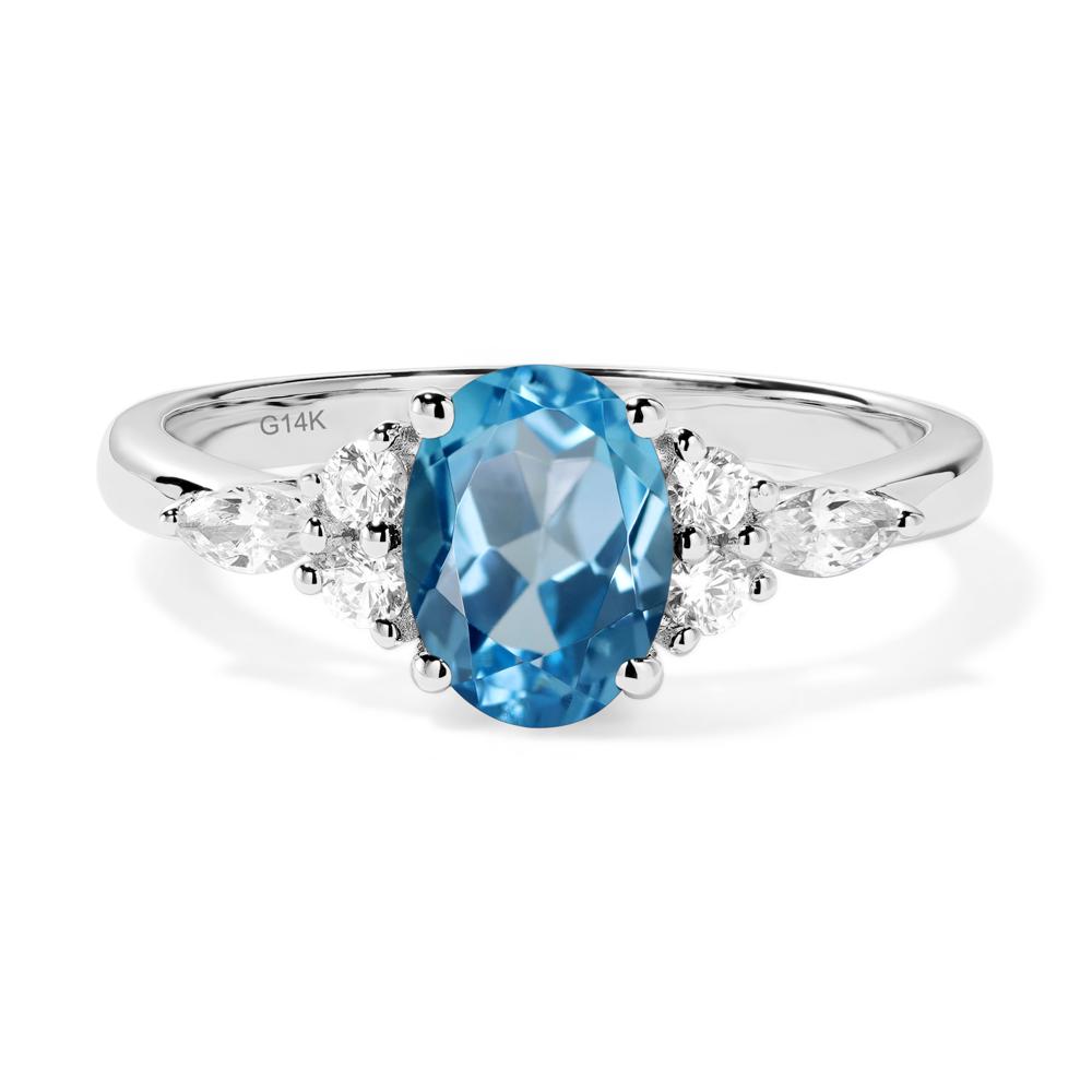 Simple Oval Swiss Blue Topaz Engagement Ring - LUO Jewelry #metal_14k white gold