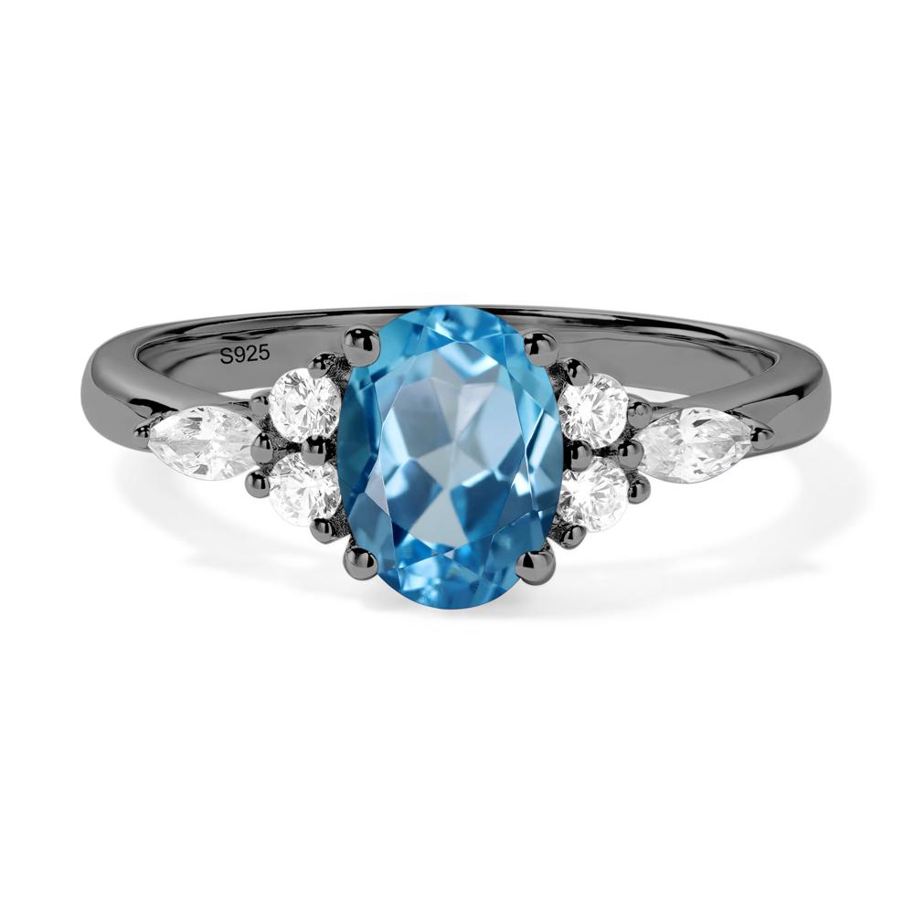 Simple Oval Swiss Blue Topaz Engagement Ring - LUO Jewelry #metal_black finish sterling silver