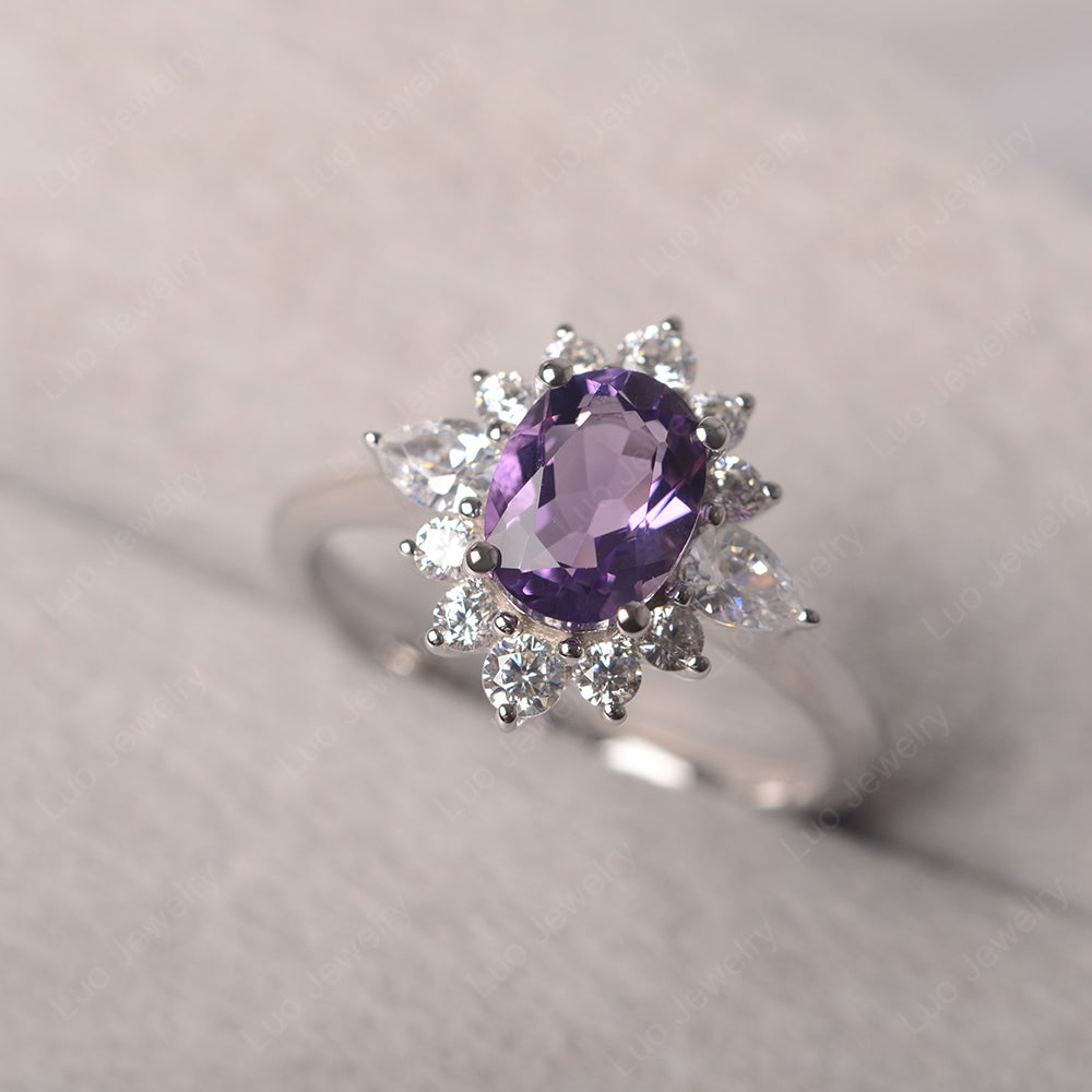 Oval Cut Amethyst Ring With Pear Side Stone - LUO Jewelry