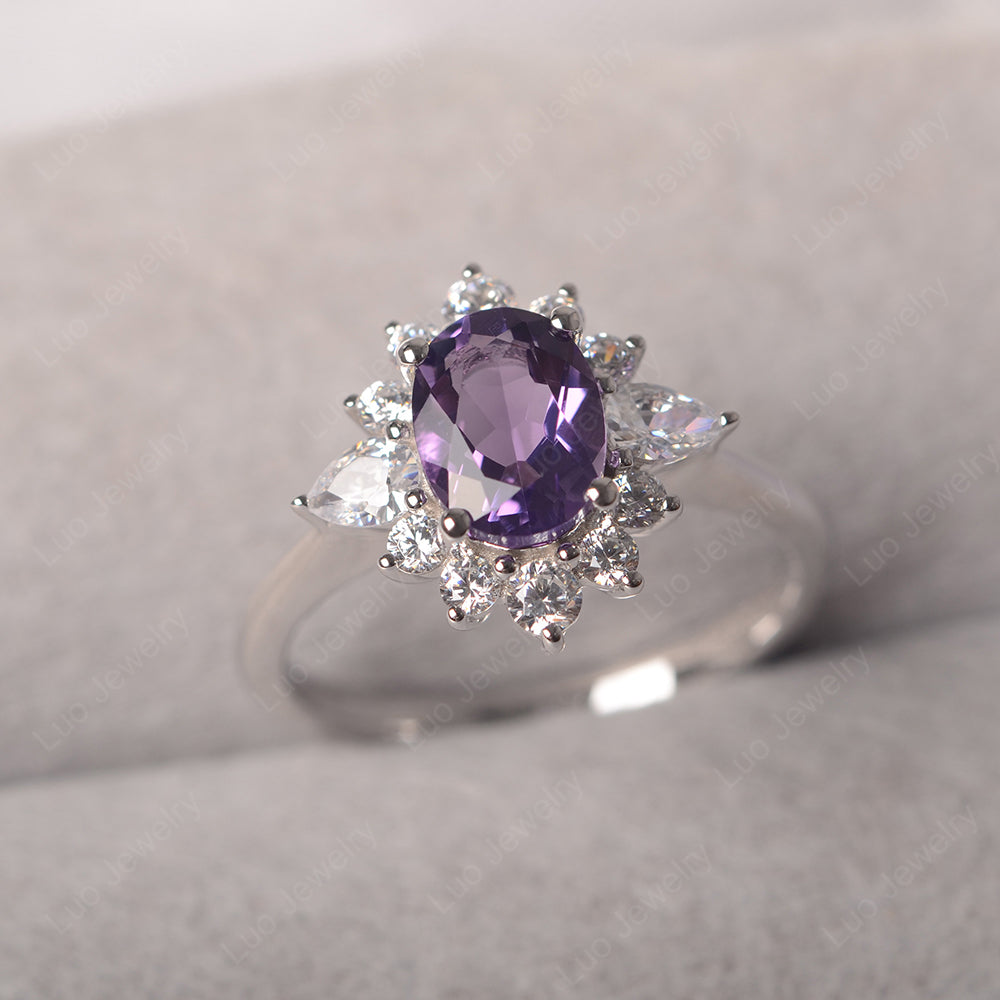Oval Cut Amethyst Ring With Pear Side Stone - LUO Jewelry