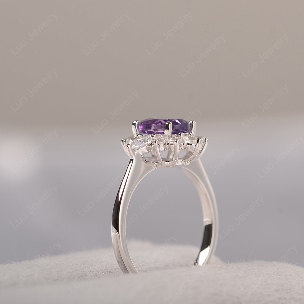 Oval Cut Amethyst Ring With Pear Side Stone - LUO Jewelry