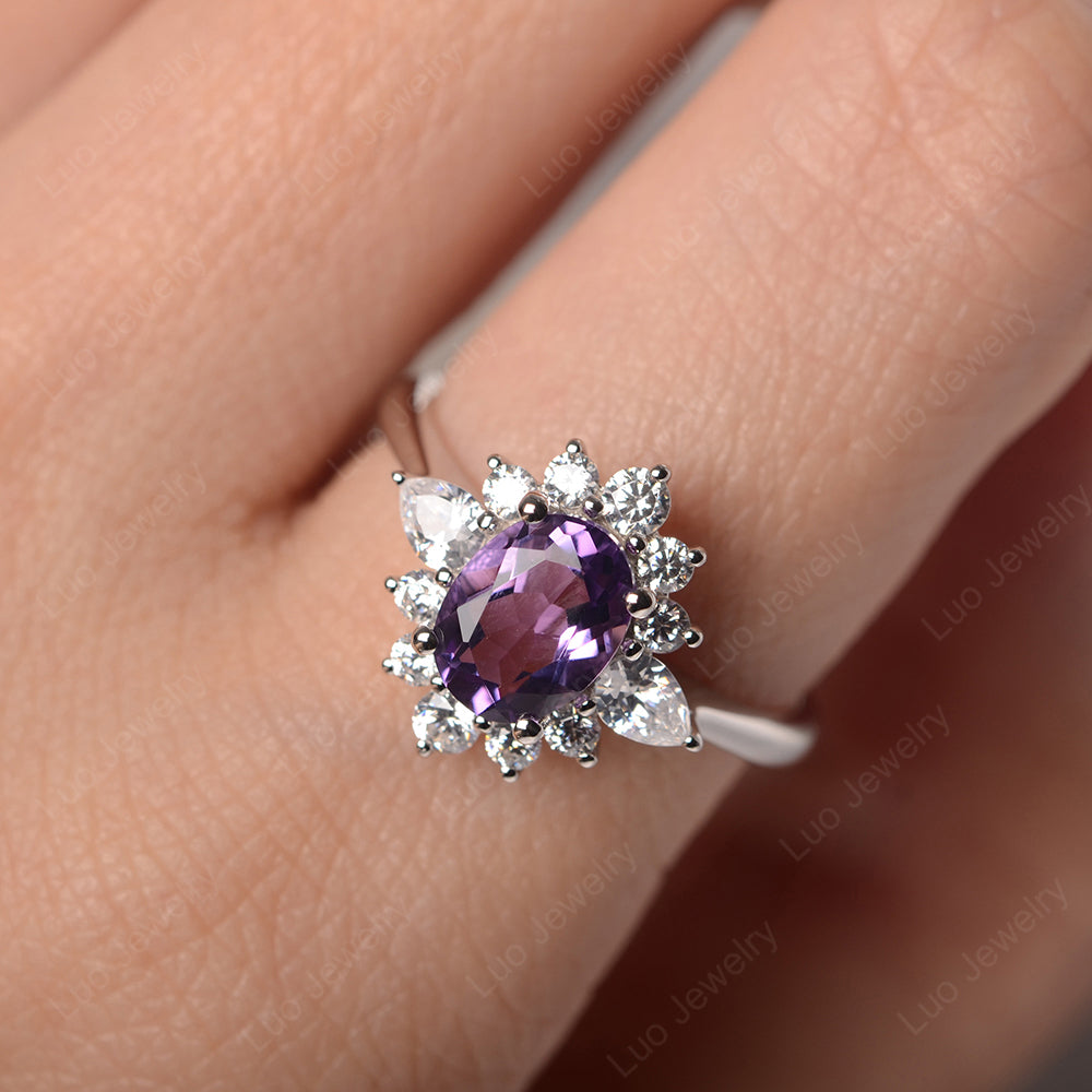 Oval Cut Amethyst Ring With Pear Side Stone - LUO Jewelry